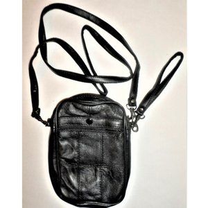 Genuine SWISS leather pouch / shoulder bag  6-pocket Black Optional straps